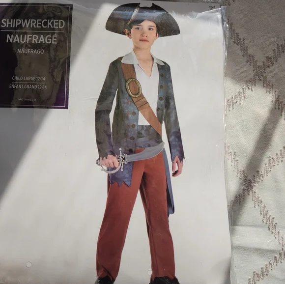 NWT Kids Shipwrecked Pirate Costume Size L 12-14 Halloween Brown Cream - Picture 3 of 5